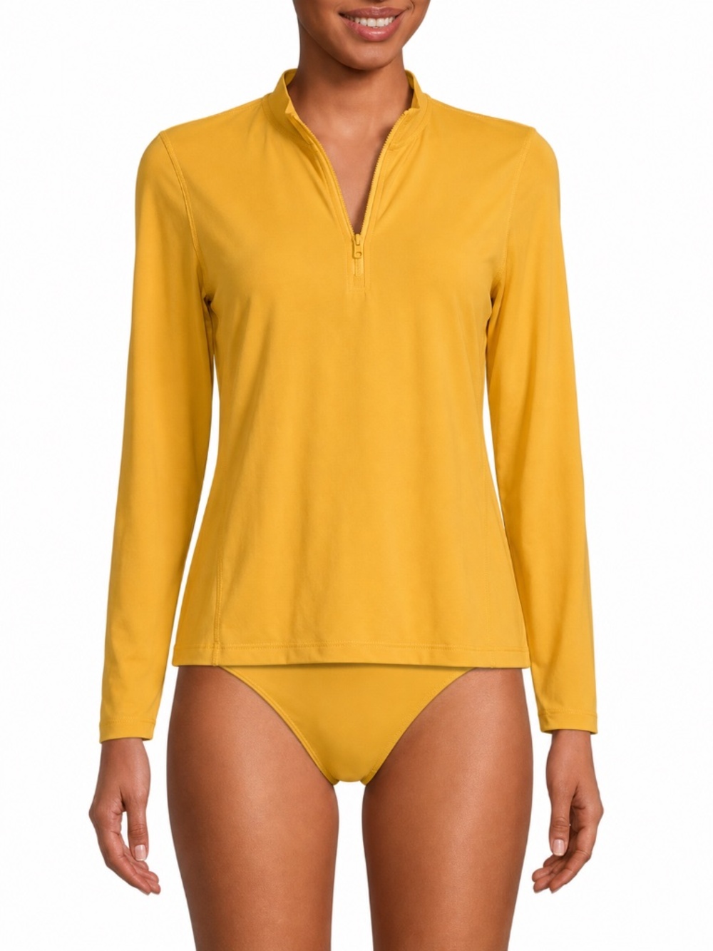 NWOT Lands End Yellow Rash Gaurd/Coverup Quarter Zip Size M